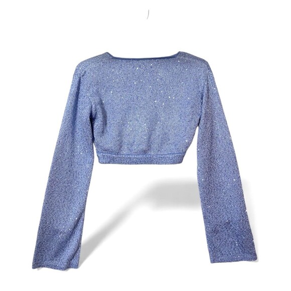 Simkhai Knit Top S Blue Metalic V-neck long Sleeve Fairy Festive Party Glam $325 - Picture 2 of 9